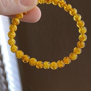 Amber Bracelet Lotus Carved Beads Small Wrist 16cm Dainty Crystal